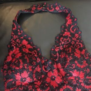 Red top by Cache size S with lace and beads